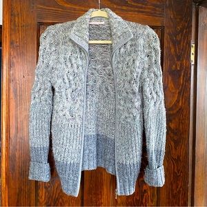 Victoria’s Secret Sweater Cardigan Full Zip Up Gray Cable Knit Pink Accents
